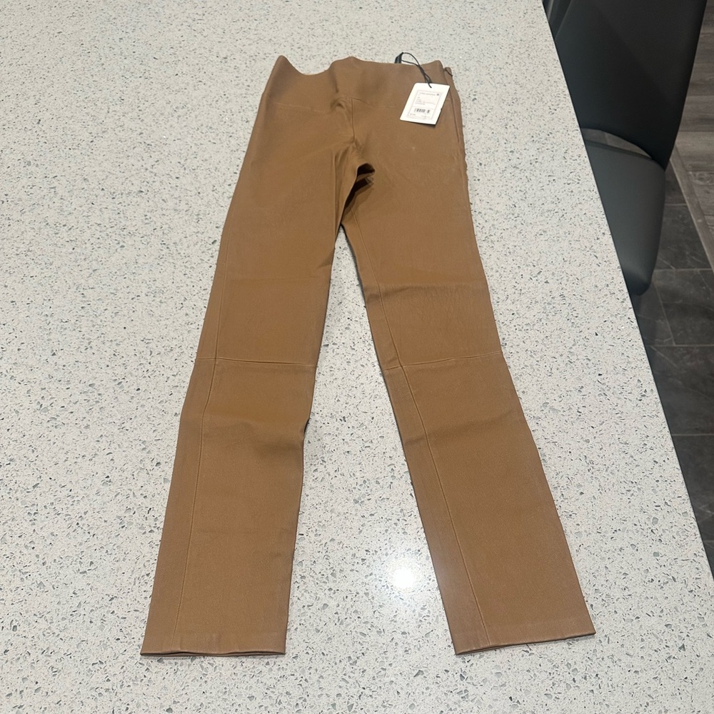 Theory 100% Lamb Leather Leggings Yoke Tan Urban Street Clay NWT Size 00